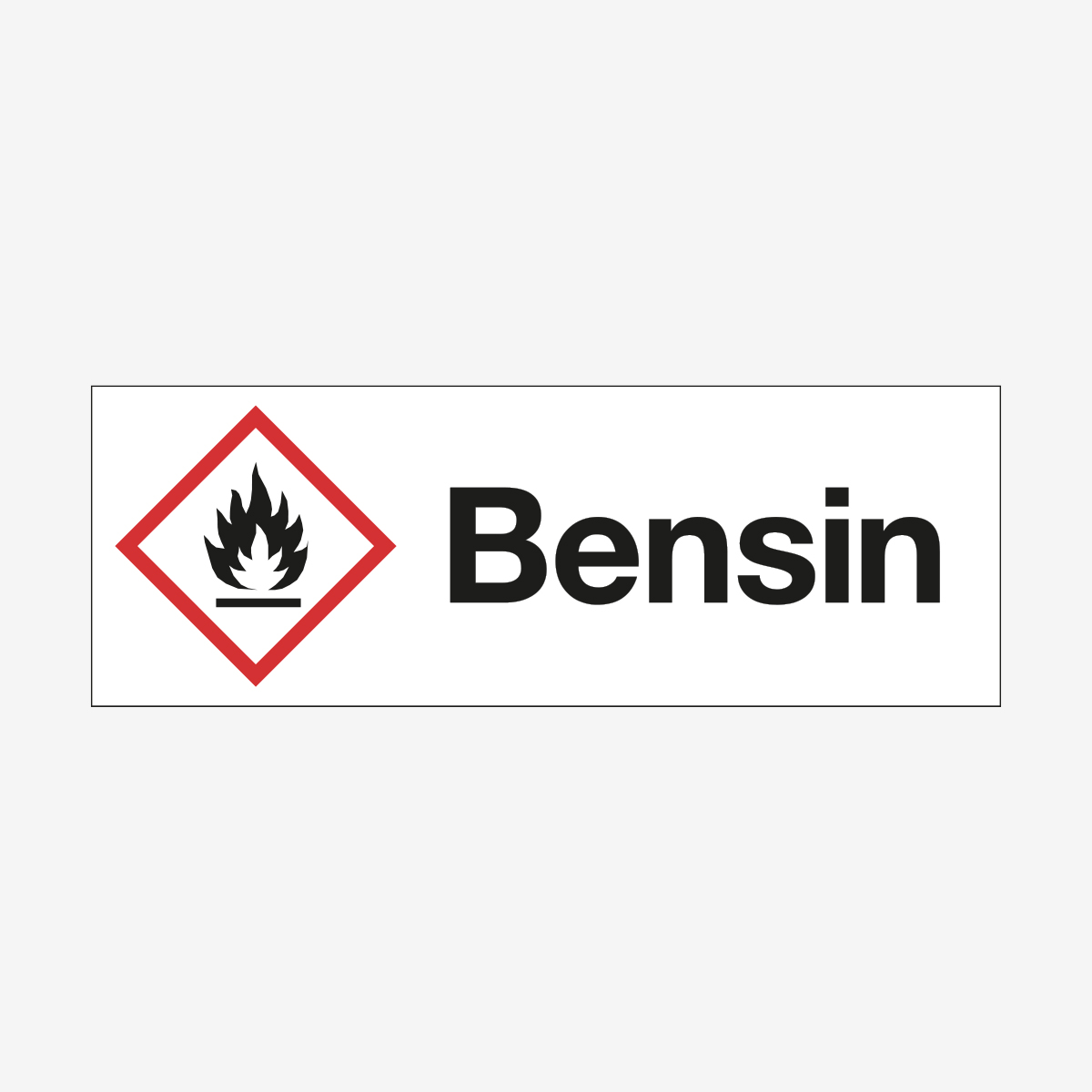 SKYLT VARNING BENSIN 210X74 MM PLAST