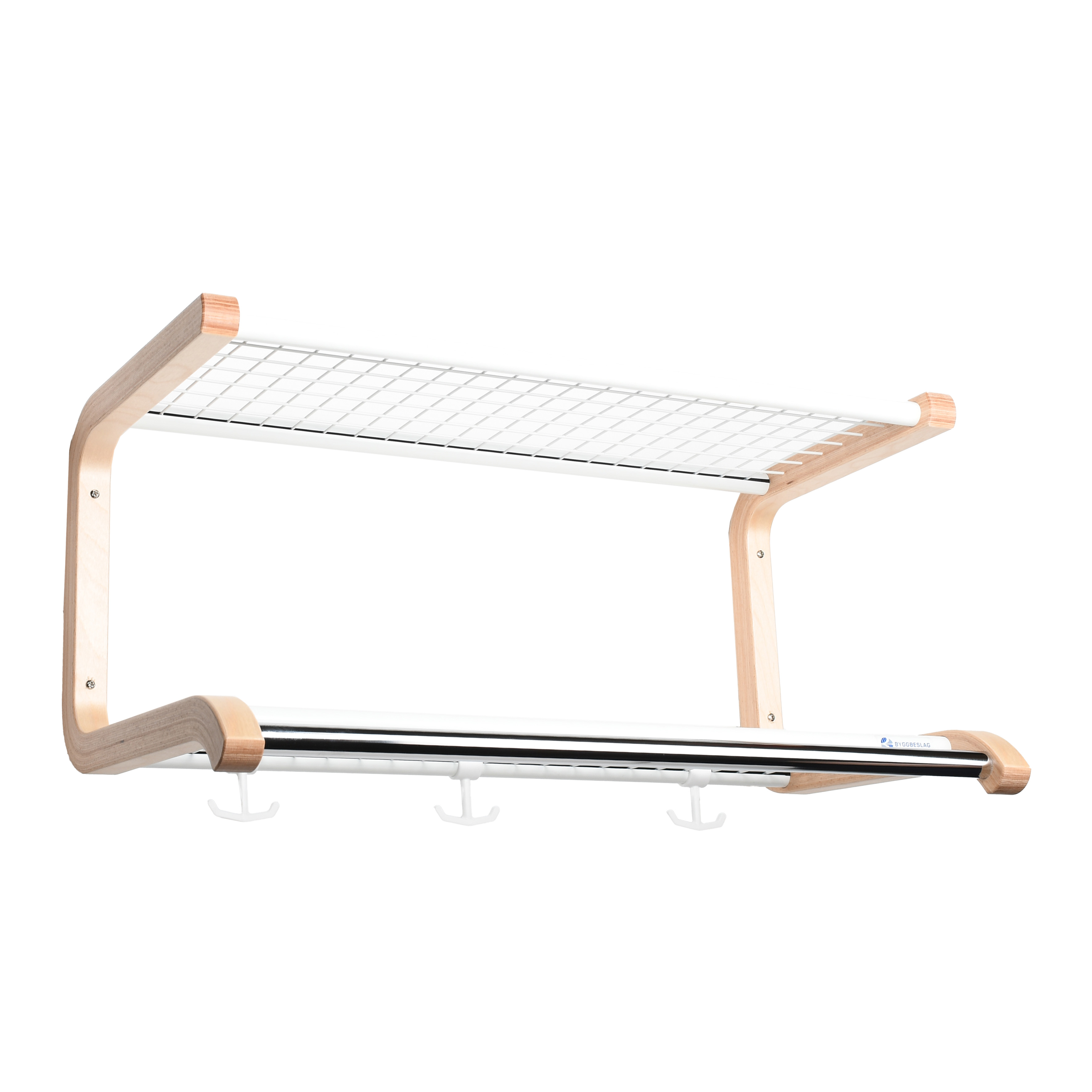 KLÄDHYLLA BB96 DUBBEL 1200 MM MED GALGSTÅNG 6-KROK VIT/BJÖRK