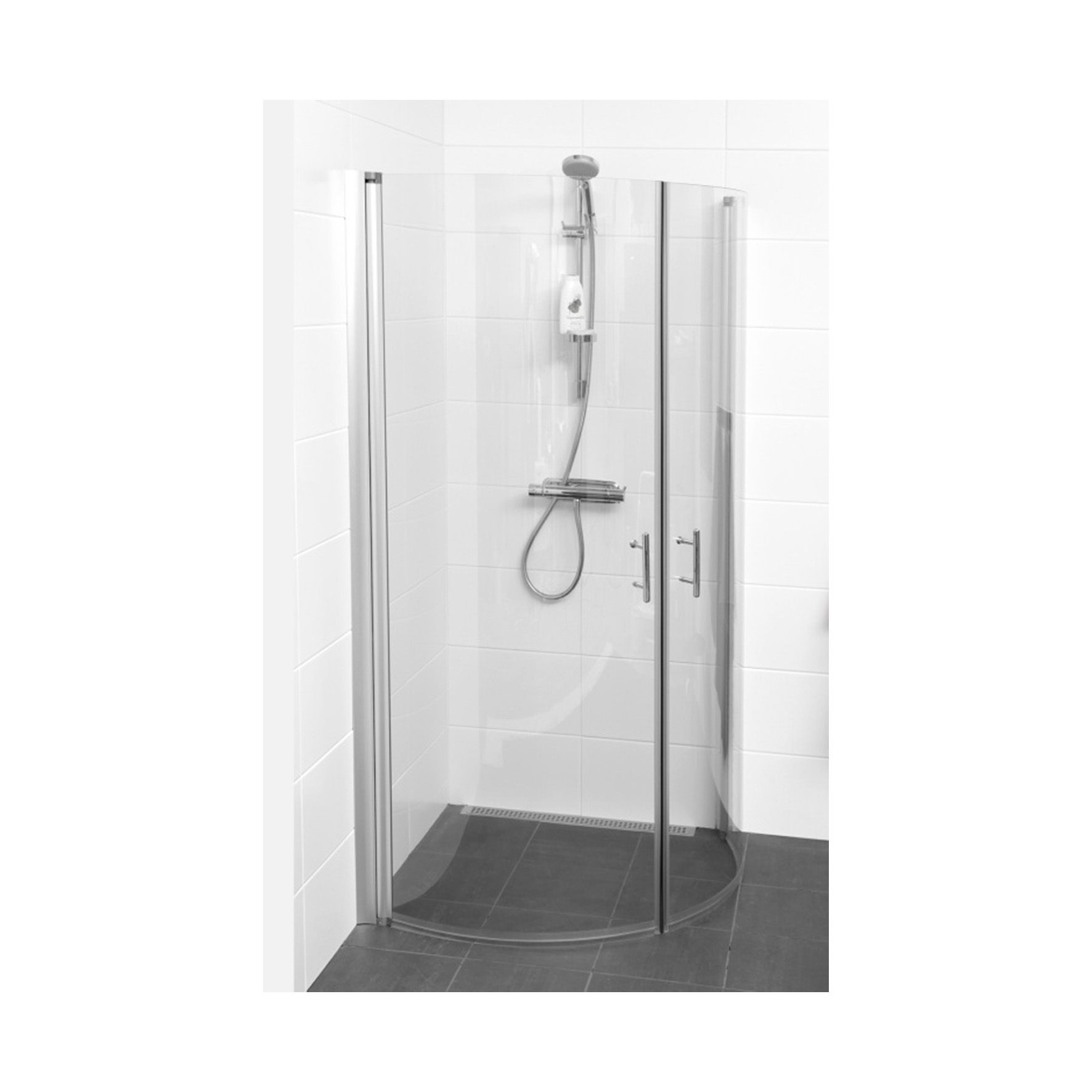 DUSCHHÖRN CIRKEL 800X800 MM BÖJD KLARGLAS/ALU MATT