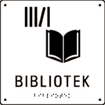 SKYLT TAKTIL 150X150 HÅL BIBLIOTEK VIT/SVART