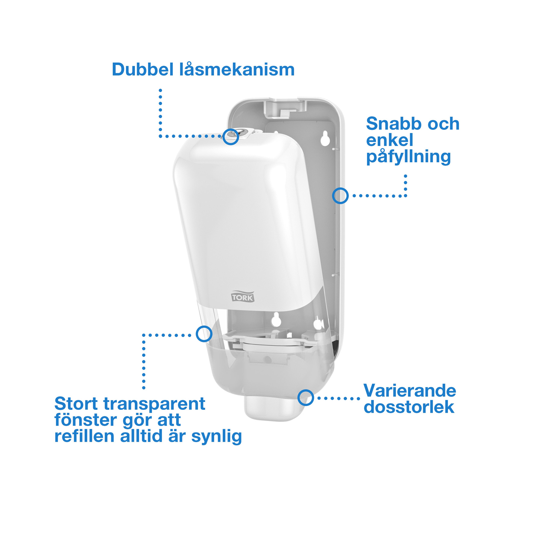 TVÅLDISPENSER TORK 564500 S4 PLAST VIT