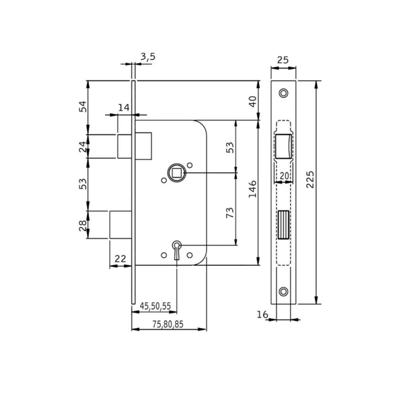 LÅS FAS ASSA 40B7 75 MM M 68 MM NYCKEL HÖ