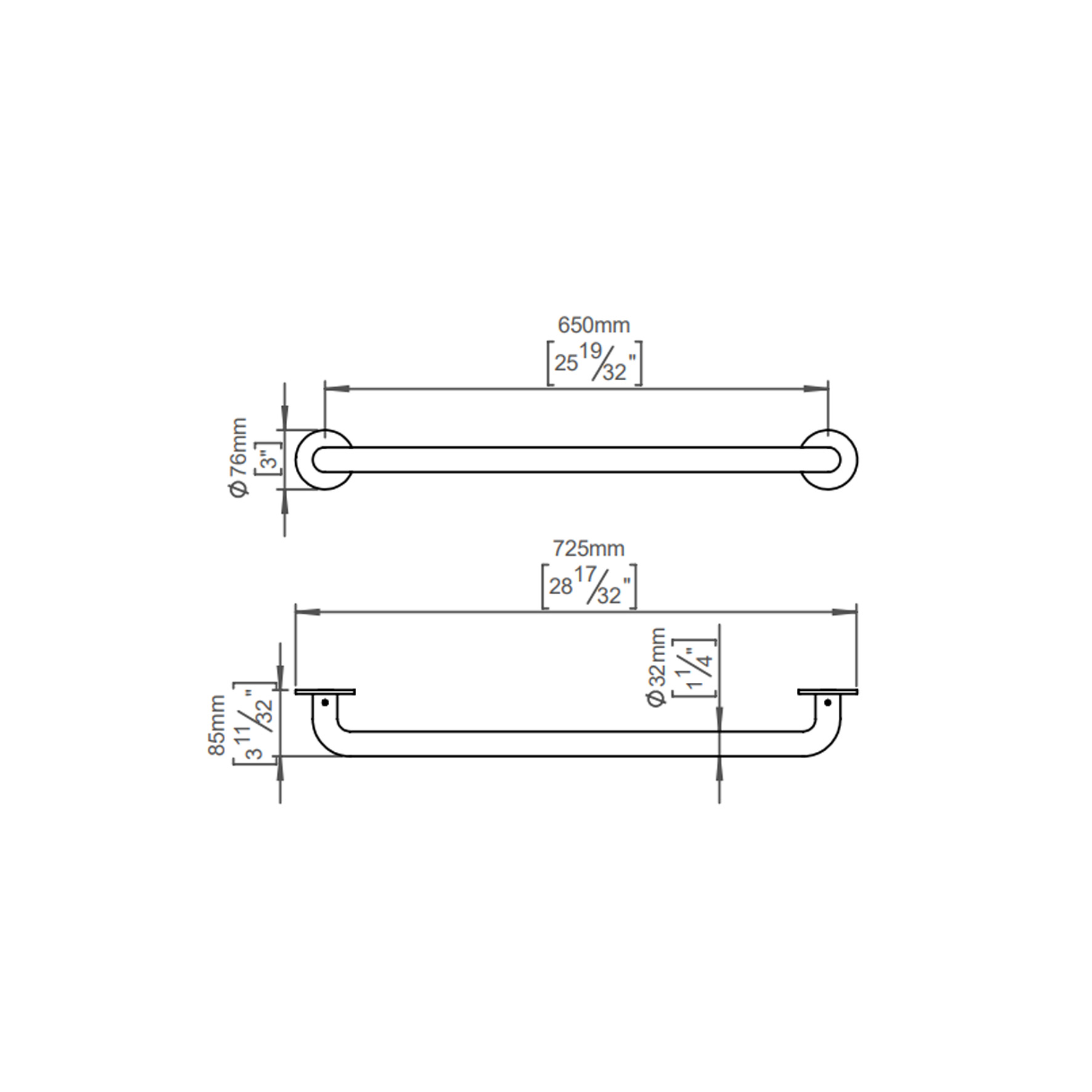 STÖDHANDTAG D4617 650 MM DOLD INFÄSTNING RFR BORST