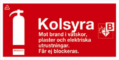 SKYLT BRAND TYPSKYLT KOLSYRESLÄCKARE 200X100 MM PLAST