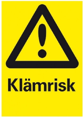 VARNINGSSKYLT KLÄMRISK GUL/SVART