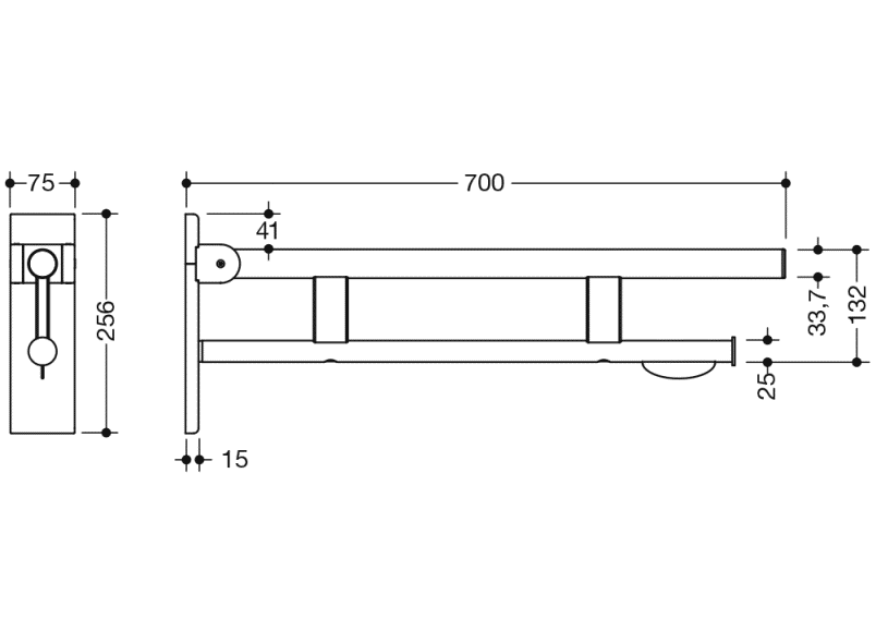 ARMSTÖD HEWI 900-SERIEN 700 MM MED TP-HÅLLARE SVART MATT