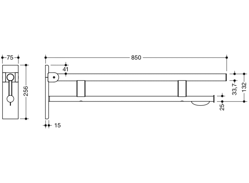 ARMSTÖD HEWI 900-SERIEN 850 MM MED TP-HÅLLARE SVART MATT